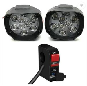 9 CREE LED 15W Fog Light For All Bikes with On/Off Switch with USB Charging Port