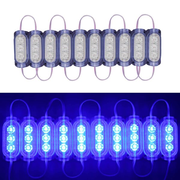 3 LED Module Light Interior Exterior 12V 5730 Injection Decorative Lamp with Adhesive Backside for Car, Home & Decoration (10 Strips, Blue)