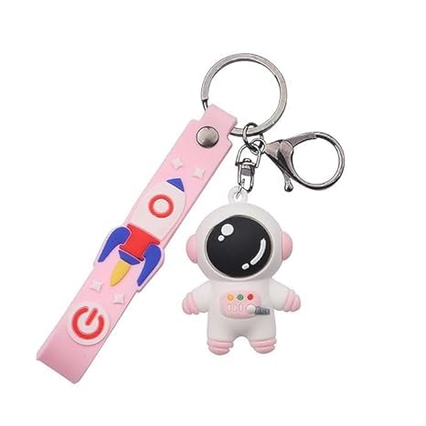 A4S AUTOMOTIVE & ACCESSORIES Cute Space Theme Keychain Set, Pink Rocket and Astronaut Design