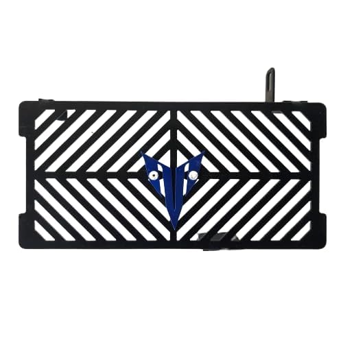 Motorcycle Radiator Grille Guard Protector, Black with Blue Logo, Diagonal Stripe Pattern
