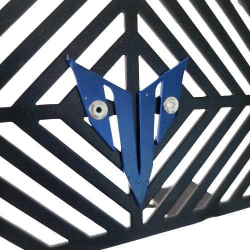 Motorcycle Radiator Grille Guard Protector, Black with Blue Logo, Diagonal Stripe Pattern