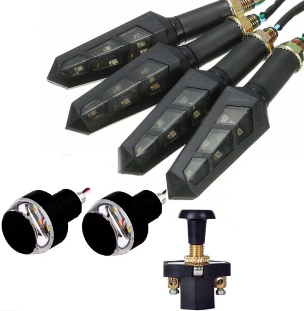 Bike Led Light Combo 2 Handle Lights + 4 DUK Indicators Lights With Push Button Combo -Pack of :7