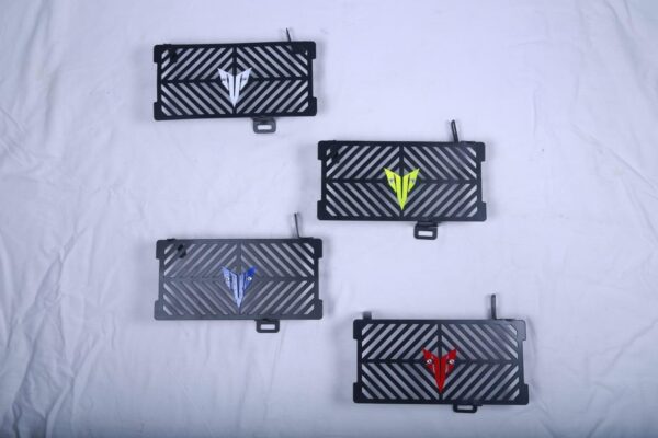 Motorcycle Radiator Grille Guard Protector, Black with Blue Logo, Diagonal Stripe Pattern