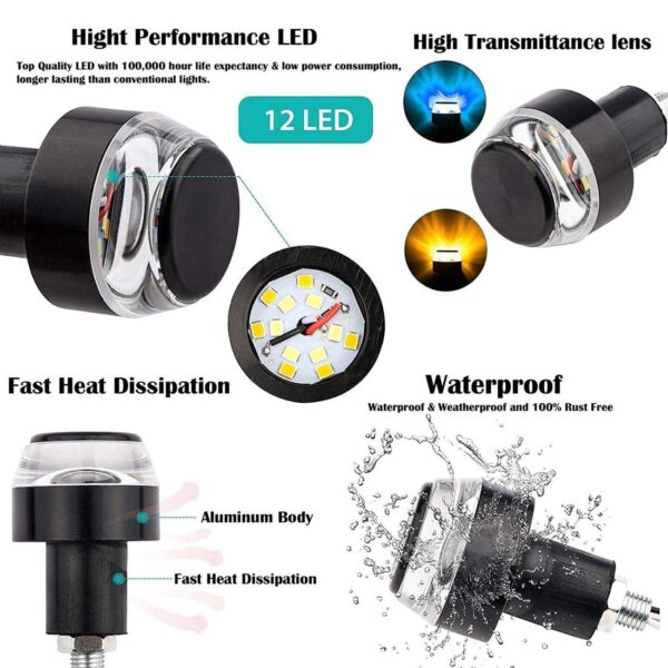 THEASKART LED Handlebar End Lights with Red and Black Wire, 2 Pieces, Motorcycle Signal Indicators